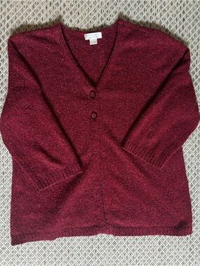 Christopher & Banks Red Multi-Color Cardigan
